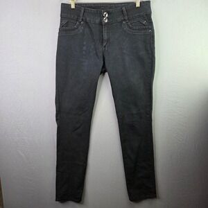 Tush Push Skinny Jeans Womens 29 Black Rhinestone Embellished Jewel Button Slim